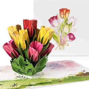 Pop UP 3D Klappkarte Bunte Tulpen Blumen Frühling Geburtstag Gutschein Muttertag - Bild 1 von 4