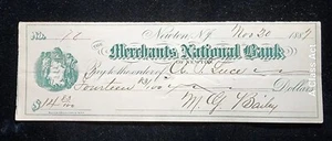 1887 Merchants National Bank of Newton, assegno bancario NJ. $14,83. Il nostro T7978 - Foto 1 di 6