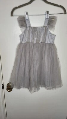 Vestido Popatu Gris Niñas Tul Dorado Volantes Fiesta Talla 4T Vacaciones  Foto 1 de 4