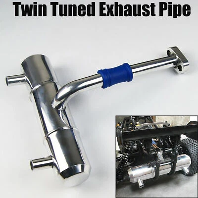 Metal Twin Tuned Exhaust Pipe for HPI 5B 5T 5SC KM Rovan Baja Buggy Truck Parts - Image 1 of 4