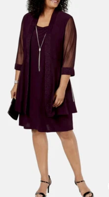 Vestido formal para mujer talla grande 14W púrpura 2 piezas chaqueta y vestido cóctel R&M NUEVO Foto 1 de 4