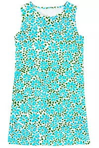 Women's Dress - Turquoise Green Printed Dress - Mini Dress - Medium - Cotton - Picture 1 of 3
