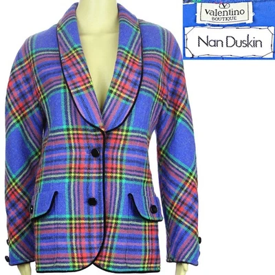 Chaqueta Blazer Traje A Cuadros Años 90 Y2K Vintage VALENTINO Azul Lana Tweed Invierno 10 Foto 1 de 4