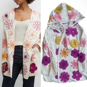 BIYA by Johnny Was Blossom Open-Front Floral Applique Hoodie Jacket $465 Sz L (b - Picture 1 of 12