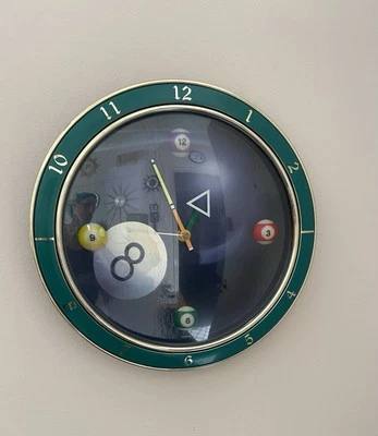 Billiards Quartz Round Wall Clock Pool Balls Game Room Mancave Clock 8 Ball Work - image 1 of 4
