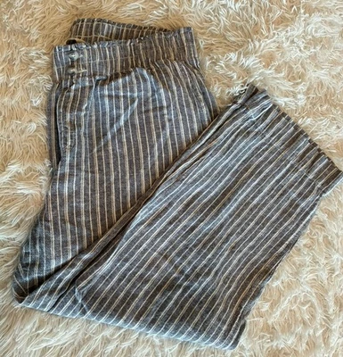 Briggs Pants Womens Size XL Gray Striped Wide Leg Pull On Linen Blend Baggy - Image 1 of 4