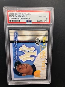 2000 FLEER GREATS OF GAME YANKEES CLIPPINGS JERSEY MICKEY MANTLE PSA 8 NM-MT SP - Picture 1 of 2
