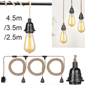 E27 Hemp Rope Pendant Light Ceiling Lighting Fitting Lamp Holder Suspended Kit - Picture 1 of 30