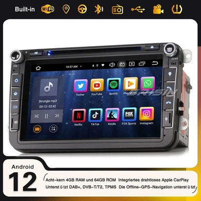 8" Android 12 Autoradio GPS Für VW Golf Passat Tiguan Seat Skoda T5 DAB+ 8-Core - Bild 1 von 4