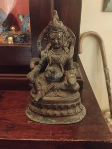 Antica Statua Fusione In Bronzo Divinità Indiana Indù Induismo H17cm - Foto 1 di 8