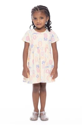 Disney Stitch Toddler Girls AOP Dress NWT SZ 2T Yellow Short Sleeve School - Image 1 of 4