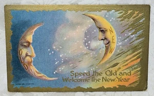 156j. LITHO PC, EMBOSSED, UNUSED. 1908 I.H. CONWELL CPR. NEW & OLD MAN IN MOON - Picture 1 of 2