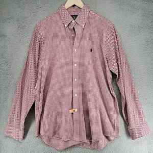 Ralph Lauren Mens M Red White Gingham Check Classic Fit Long Sleeve Button Down - Picture 1 of 22
