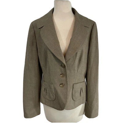 Ann Taylor женщин размер 10 серо-коричневый твид 3 пуговицы с подкладкой длинным рукавом блейзер куртка - Изображение 1 из 4