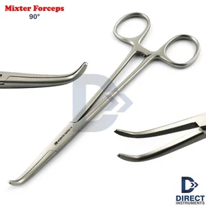 Medical Surgical Hemostatic Mixter Forceps 90 Degree Curved 19cm Serrated Jaws - Picture 1 of 6