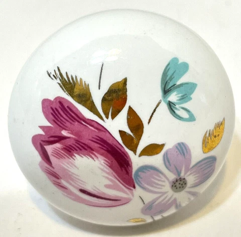 VTG 1985 Belwith Fine Porcelain Hand Painted Floral Ceramic Knob Drawer Pull Cover