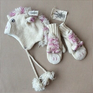 NIRVANA DESIGNS Unicorn Hat & Mittens.Youth M/L Wool Handmade Ethical Ski NWT - Picture 1 of 22