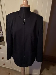 LAURA LEBEK Navy Blue Collarless Full Zip Tailored Smart Lined Blazer Size 14 - Picture 1 of 11