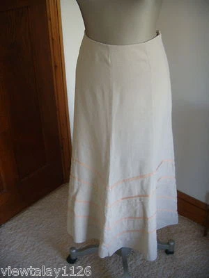 MARKS & SPENCER BEIGE LINEN A LINE SKIRT  PLEAT & RIBBON DETAILING SIZE 14 - Image 1 of 4