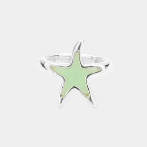 Sea Glass Ring Stretch Band Starfish Sea Life Fish Tropical Ocean Beach 0496STQ - Picture 1 of 2