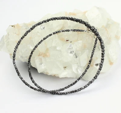 Tubo Diamante Filo Catena Nero Rohdiamant Dadi Scintillante Circa 37 Carato - Immagine 1 di 4