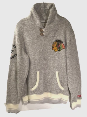 Chicago Blackhawks NHL Hockey Club Gris Años 90 Pullover Cosido Logo Vellón Ropa S Foto 1 de 3