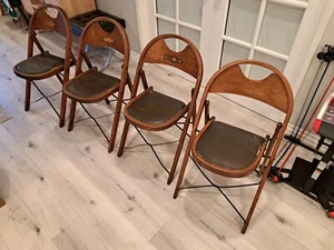 Antique Wood Louis Rastetter Sons 4 Folding Chairs - Picture 1 of 17