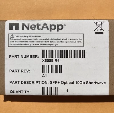 NetApp X6589-R6 SFP+ 10GB Shortwave Transceiver New in Box Rev A1 - Image 1 of 3