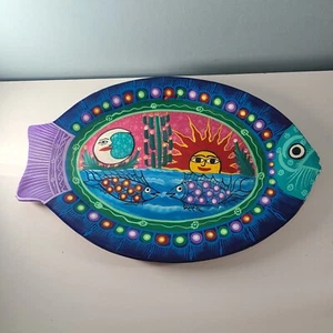 Vintage Mexican Story Folk Art Fish Hand Painted Terracotta Sun Moon Celestial - Picture 1 of 11