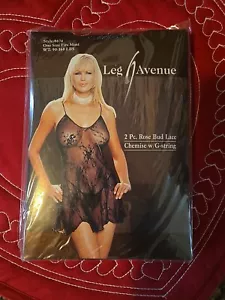 Leg Avenue Style:8674 Black 2 Pc Rose Bud Lace Chemise w/G-StringOne Sz Fit Most - Picture 1 of 4
