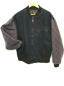 Men's Size Xtra Large BOSS Baseball Jacket Navy Denim w/Purplish Sleeves - Picture 1 of 8