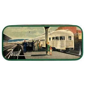 Vintage Fossil Watch Tin Box EMPTY 1991 Railway Station Train - Picture 1 of 5
