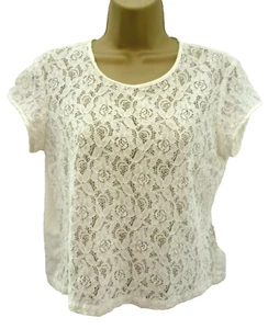 H&M Ladies Size 8 Eur 36 White Lace Boho Festival Sheer Cotton Mix T Shirt Top - Picture 1 of 11