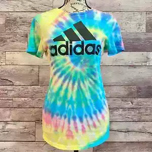 Adidas Custom Handmade Rainbow Tie Dye/Black Logo "The Go-To Tee" - Size Small - Bild 1 von 12