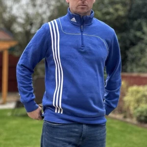 Adidas Blue Jumper Men's Size Large Half Zip Sports Fleece Sweater / Sweatshirt - Picture 1 of 6