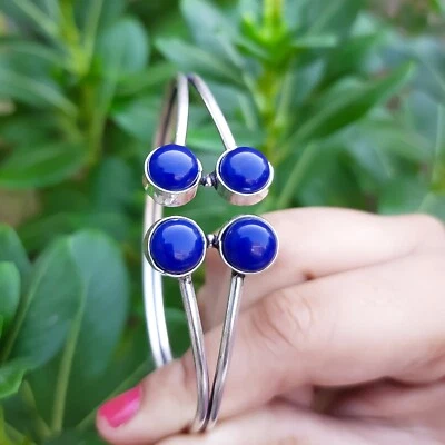 Lapis Lazuli Gemstone Handmade Stylish Bangles 925 Sterling Silver Cuff-D21 - Image 1 of 4