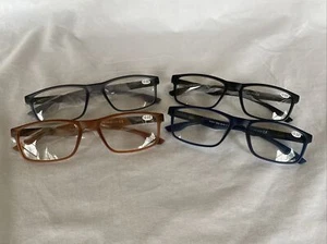 Set di 4 occhiali da lettura nero marrone grigio blu qualità cerniera a molla +2,00 - Foto 1 di 7