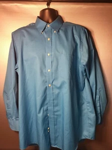 Chaps Button Down Blue Solid Cotton LS Casual Mens Size 16-16.5 - 32/33 - Picture 1 of 5