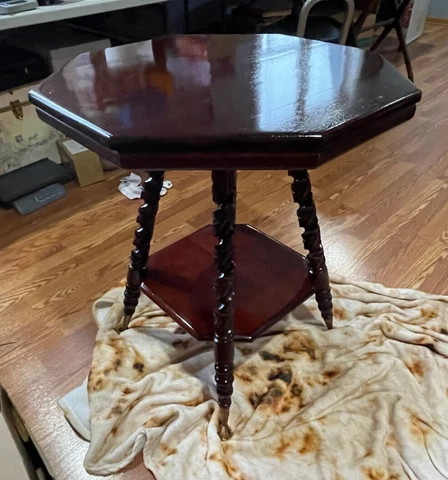 RARE RESTORED ANTIQUE 24" OCTAGON TABLE BARLEY TWIST LEGS EAGLES CLAW GLASS FEET Cover