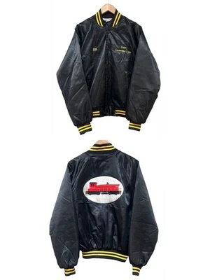 Vintage Bomber Jacket Coors Light Locomotive Train Bear Embroidered Satin Medium - Image 1 of 4