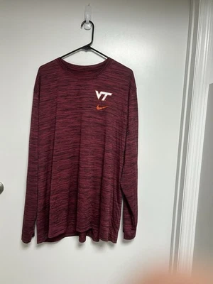 Men’s Nike Dri Fit 3XL Virginia Tech Hokies Maroon Long Sleeve T Shirt - Image 1 of 3