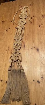 "Macramé cuerda asiática borla colgante de pared bronceado 45"" arte decoración del hogar nudos boho" Foto 1 de 4