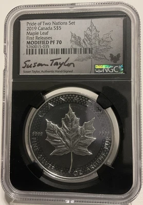 2019 Silver Maple Pride of Two Nations FR NGC Modified PF 70 Susan Taylor Signed - Image 1 of 4