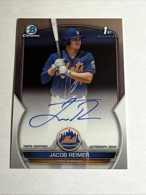 2023 1st Bowman Chrome Jacob Reimer Base Auto Autograph RC SP Mets Pack Fresh - Image 1 of 2