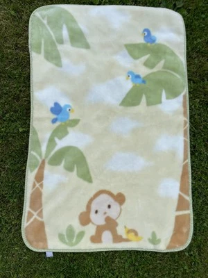 Carters Mono Azul Pájaros Palmera Selva Amarillo Suave Peluche Bebé Manta Safari Foto 1 de 4