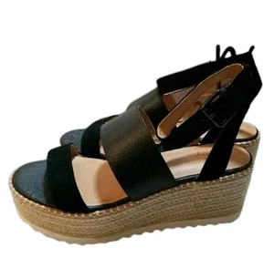 Women’s Espadrille Wedge Sandals 10 Black Tan Crown Vintage Daylen Platform - Picture 1 of 7