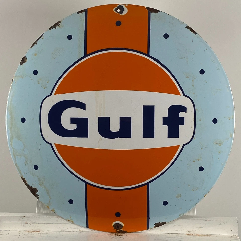 Gulf Enamel Sign - Ø 50cm (19.7") - Nice Garage Vintage Gas Station Wall Signage - Image 1 of 4