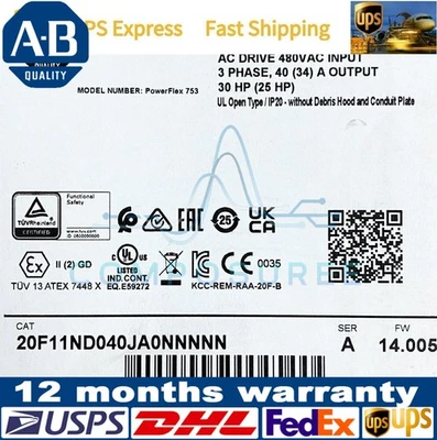 AB 20F11ND040JA0NNNNN PowerFlex 753 VFD 30HP 480VAC Fast Shipping US Free Tax - Image 1 of 4