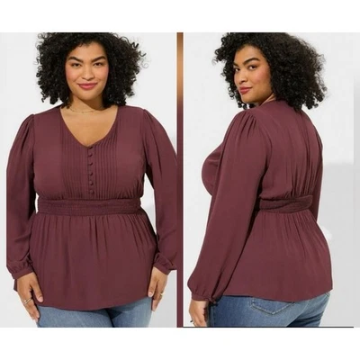 Torrid Babydoll Pintuck 1X 14/16 Georgette Blouse Tunic Sassafras Smocked NWT - Image 1 of 4
