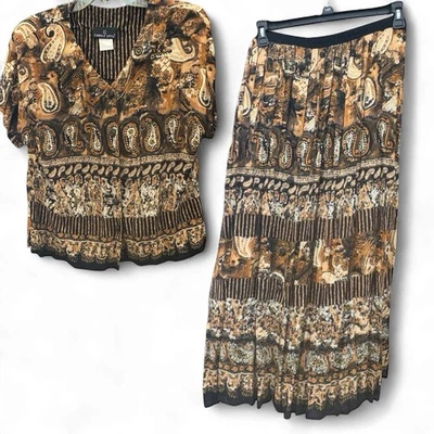 Conjunto Falda Vintage Carole Pequeña Marrón Estampado Paisley Alemania Rayón Talla 12/14 L Foto 1 de 4